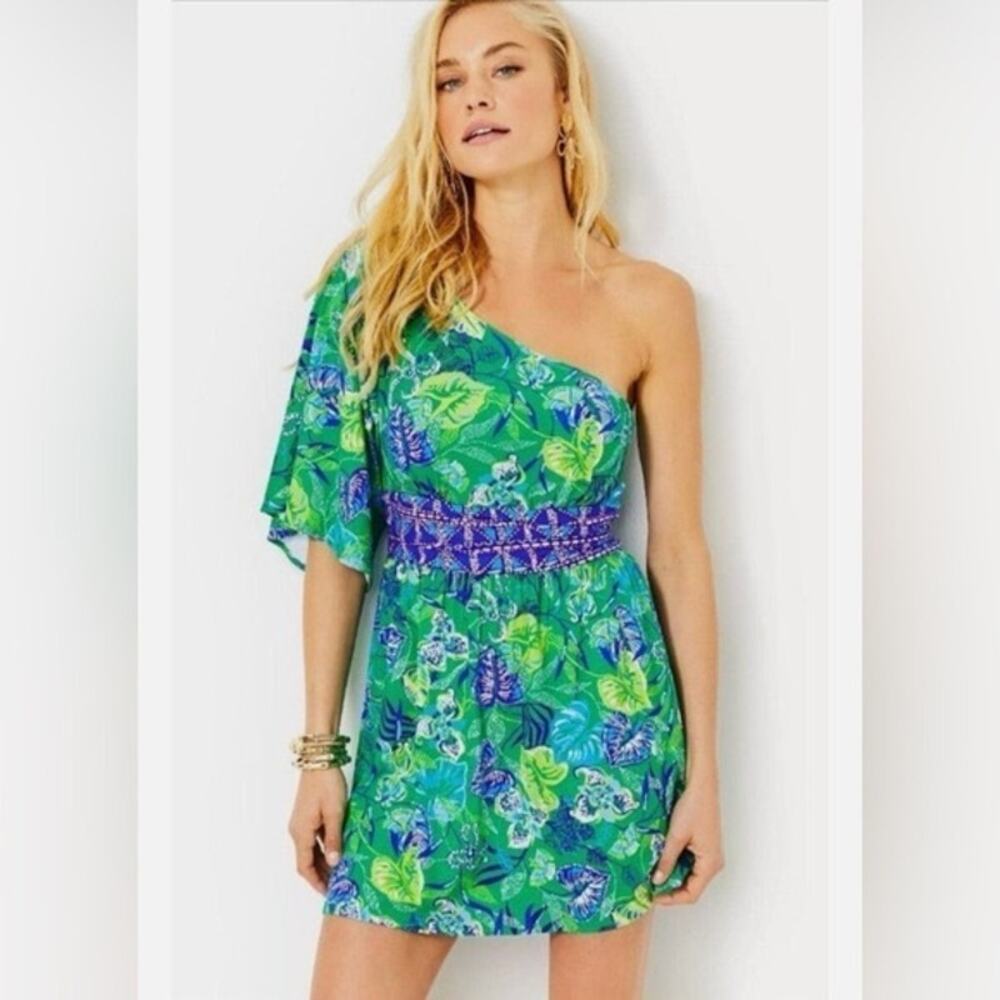 NEW Lilly Pulitzer Niki One Shoulder Skort Romper Women's Green Size 4